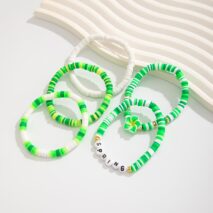 Spring Themed Flower Letter Polymer Clay Beaded Bracelet Set - ArtGalleryZen