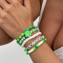Spring Themed Flower Letter Polymer Clay Beaded Bracelet Set - ArtGalleryZen