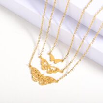 Stainless Steel 3 Pieces Butterfly Necklace Set - ArtGalleryZen