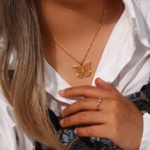 Stainless Steel CZ Inlaid Gold Filled Hollowed-out Butterfly Necklace - ArtGalleryZen