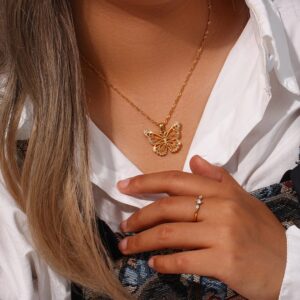 Stainless Steel CZ Inlaid Gold Filled Hollowed-out Butterfly Necklace - ArtGalleryZen