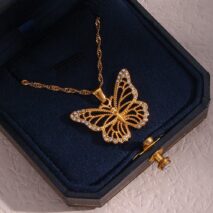 Stainless Steel CZ Inlaid Gold Filled Hollowed-out Butterfly Necklace - ArtGalleryZen