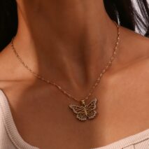 Stainless Steel CZ Inlaid Gold Filled Hollowed-out Butterfly Necklace - ArtGalleryZen
