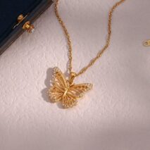 Stainless Steel CZ Inlaid Gold Filled Hollowed-out Butterfly Necklace - ArtGalleryZen