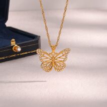 Stainless Steel CZ Inlaid Gold Filled Hollowed-out Butterfly Necklace - ArtGalleryZen