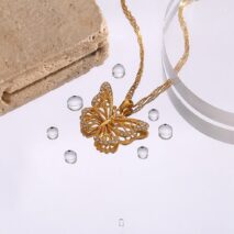 Stainless Steel CZ Inlaid Gold Filled Hollowed-out Butterfly Necklace - ArtGalleryZen