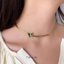 Stainless Steel Gold Plated Enamel Butterfly Necklace - ArtGalleryZen
