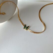 Stainless Steel Gold Plated Enamel Butterfly Necklace - ArtGalleryZen