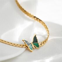 Stainless Steel Gold Plated Enamel Butterfly Necklace - ArtGalleryZen