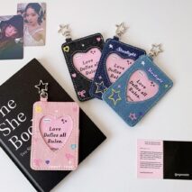 Starlight Heart Denim Kpop Keychain Photocard Holder - ArtGalleryZen