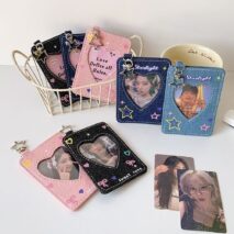 Starlight Heart Denim Kpop Keychain Photocard Holder - ArtGalleryZen