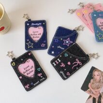 Starlight Heart Denim Kpop Keychain Photocard Holder - ArtGalleryZen