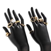 Stylish 12pcs Irregular Pearl Waterdrop Hollow Curved Ring Set - ArtGalleryZen