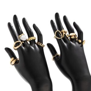 Stylish 12pcs Irregular Pearl Waterdrop Hollow Curved Ring Set - ArtGalleryZen