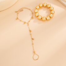 Stylish 2pcs Ball Chain Finger Ring Bracelet Set - ArtGalleryZen