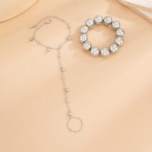 Stylish 2pcs Ball Chain Finger Ring Bracelet Set - ArtGalleryZen
