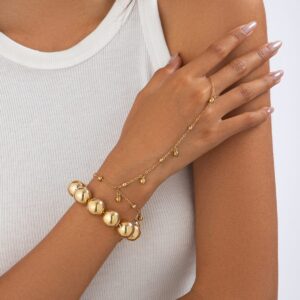 Stylish 2pcs Ball Chain Finger Ring Bracelet Set - ArtGalleryZen