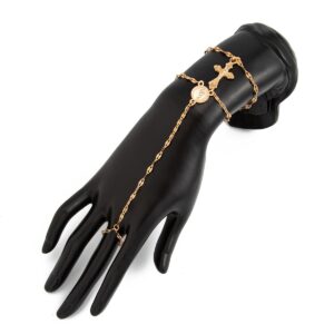 Stylish 2pcs Cross Oval Disk Charm Finger Ring Bracelet Set - ArtGalleryZen