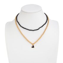 Stylish 2pcs Enamel Heart Pendant Seed Beaded Necklace Set - ArtGalleryZen