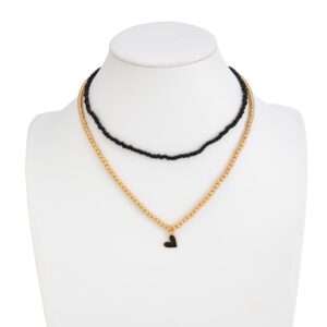 Stylish 2pcs Enamel Heart Pendant Seed Beaded Necklace Set - ArtGalleryZen