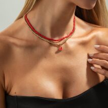 Stylish 2pcs Enamel Heart Pendant Seed Beaded Necklace Set - ArtGalleryZen
