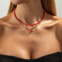 Stylish 2pcs Enamel Heart Pendant Seed Beaded Necklace Set - ArtGalleryZen