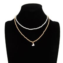 Stylish 2pcs Enamel Heart Pendant Seed Beaded Necklace Set - ArtGalleryZen