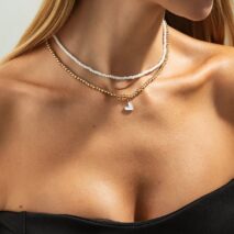 Stylish 2pcs Enamel Heart Pendant Seed Beaded Necklace Set - ArtGalleryZen