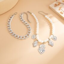 Stylish 2pcs Flame Heart Charm Pearl Chain Anklet Set - ArtGalleryZen
