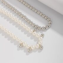 Stylish 2pcs Gold Silver Plated Pearl Chain Necklace Set - ArtGalleryZen