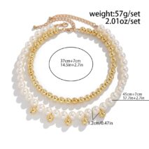 Stylish 2pcs Gold Silver Plated Pearl Chain Necklace Set - ArtGalleryZen