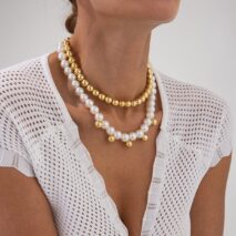 Stylish 2pcs Gold Silver Plated Pearl Chain Necklace Set - ArtGalleryZen