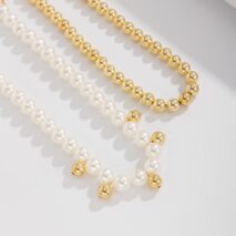 Stylish 2pcs Gold Silver Plated Pearl Chain Necklace Set - ArtGalleryZen