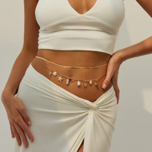 Stylish 2pcs Pearl Shell Starfish Tassel Waist Chain Set - ArtGalleryZen