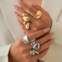 Stylish 3Pcs Chunky Glossy Waterdrop Ring Set - ArtGalleryZen