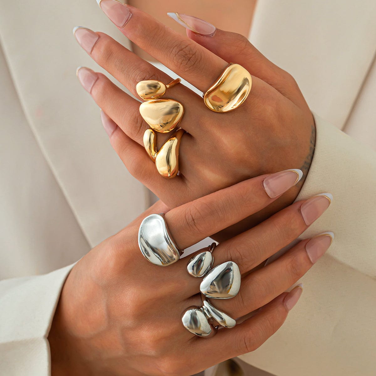 Stylish 3Pcs Chunky Glossy Waterdrop Ring Set - ArtGalleryZen