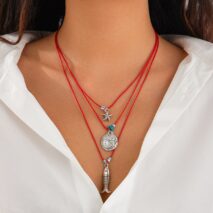 Stylish 3Pcs Shell Fish Starfish Pendant Jade Cord Necklace Set - ArtGalleryZen