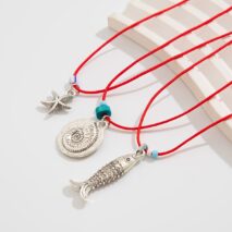 Stylish 3Pcs Shell Fish Starfish Pendant Jade Cord Necklace Set - ArtGalleryZen