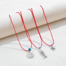 Stylish 3Pcs Shell Fish Starfish Pendant Jade Cord Necklace Set - ArtGalleryZen