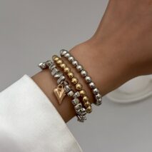 Stylish 3pcs Two Tone Heart Charm Ball Chain Bracelet Set - ArtGalleryZen