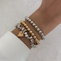 Stylish 3pcs Two Tone Heart Charm Ball Chain Bracelet Set - ArtGalleryZen