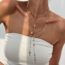 Stylish 4pcs Cross Pendant Colorful Crystal Chain Y Necklace Set - ArtGalleryZen