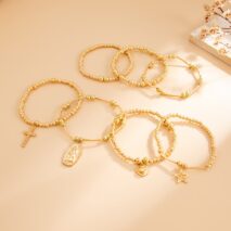 Stylish 7pcs Heart Star Cross Charm Ball Chain Bracelet Set - ArtGalleryZen