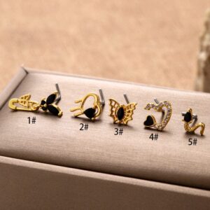 Stylish Black CZ Inlaid Stainless Steel Butterfly Spider Web Nose Piercing Nose Stud - ArtGalleryZen