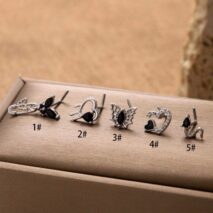 Stylish Black CZ Inlaid Stainless Steel Butterfly Spider Web Nose Piercing Nose Stud - ArtGalleryZen