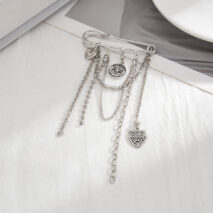 Stylish Carved Round Disk Heart Tassel Trouser Pin - ArtGalleryZen