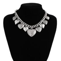 Stylish Chunky Textured Heart Tassel Ball Curb Chain Necklace - ArtGalleryZen