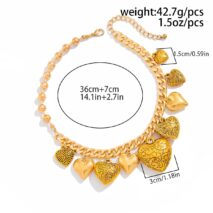 Stylish Chunky Textured Heart Tassel Ball Curb Chain Necklace - ArtGalleryZen
