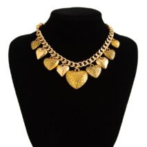 Stylish Chunky Textured Heart Tassel Ball Curb Chain Necklace - ArtGalleryZen