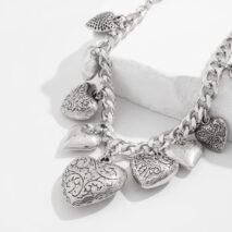 Stylish Chunky Textured Heart Tassel Ball Curb Chain Necklace - ArtGalleryZen